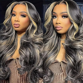 MUZOJET front view of 13x6 lace front wig showing natural hairline and glossy ombré