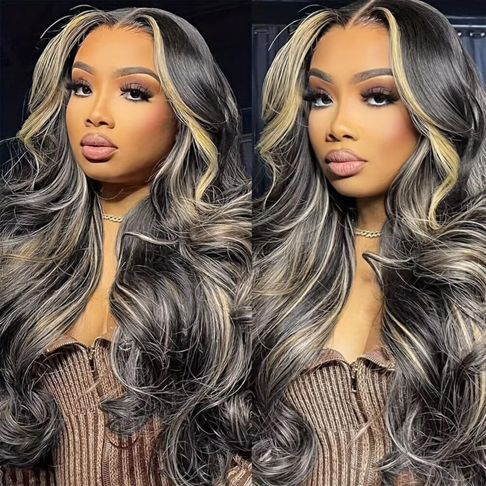 MUZOJET front view of 13x6 lace front wig showing natural hairline and glossy ombré