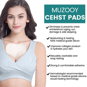 Muzooy patch applied on décolleté during sleep demonstrating protection and wrinkle prevention