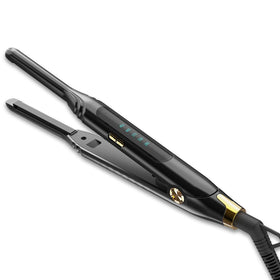 mvxitanny front view mini flat iron showing sleek black design and thin plates