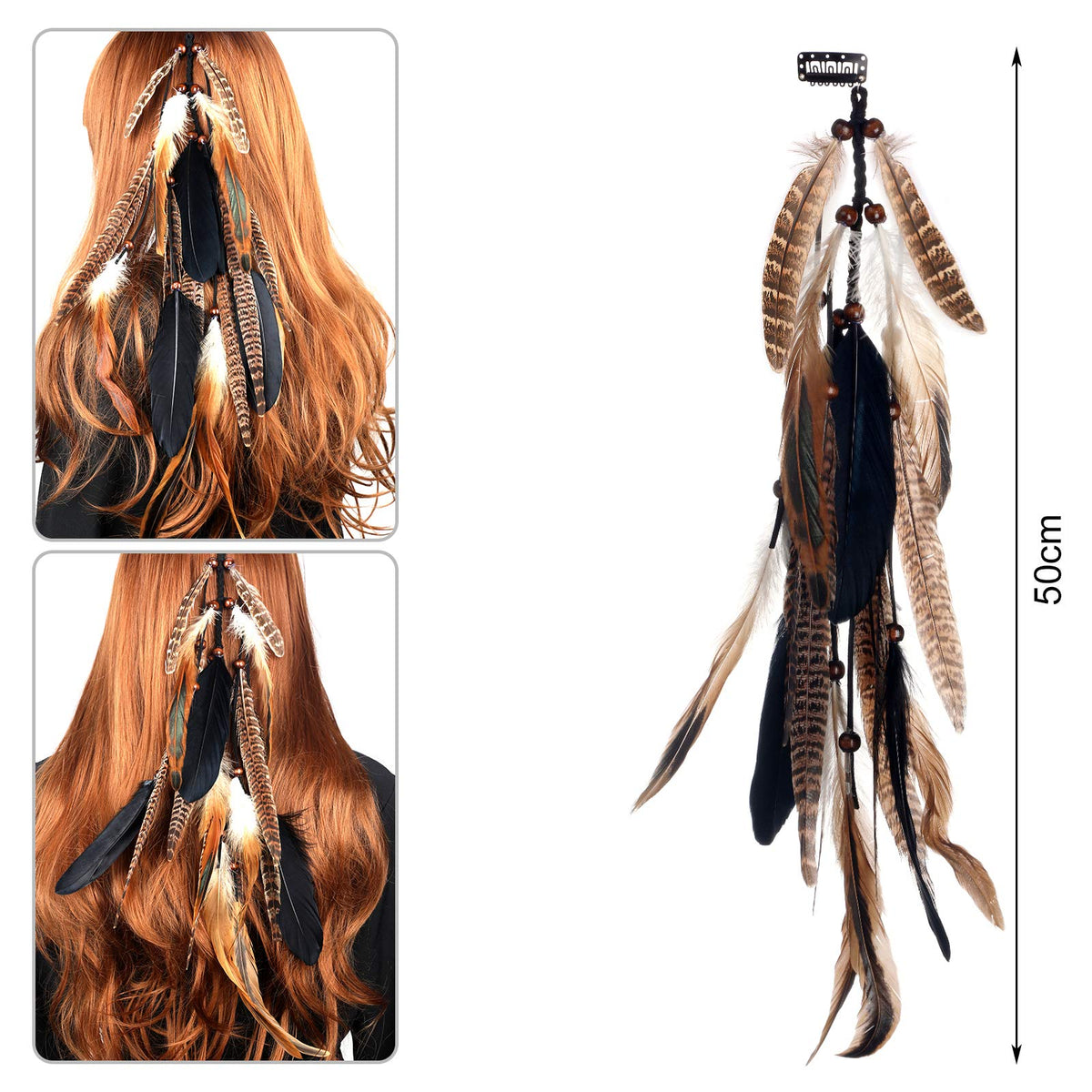 MWOOT close-up of feather texture and beads highlighting handcrafted detail