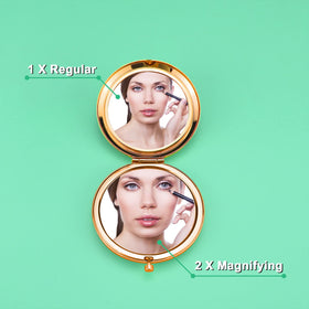 Mwphuy open compact showing standard and magnifying mirror for quick touch-ups benefit