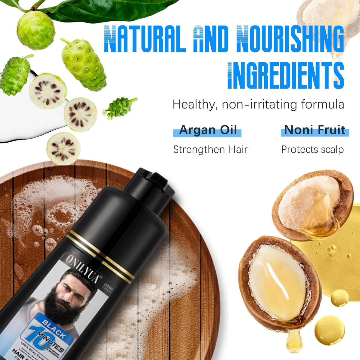 Mxvbaty label highlighting Argan Oil and Noni Extract conditioning benefit
