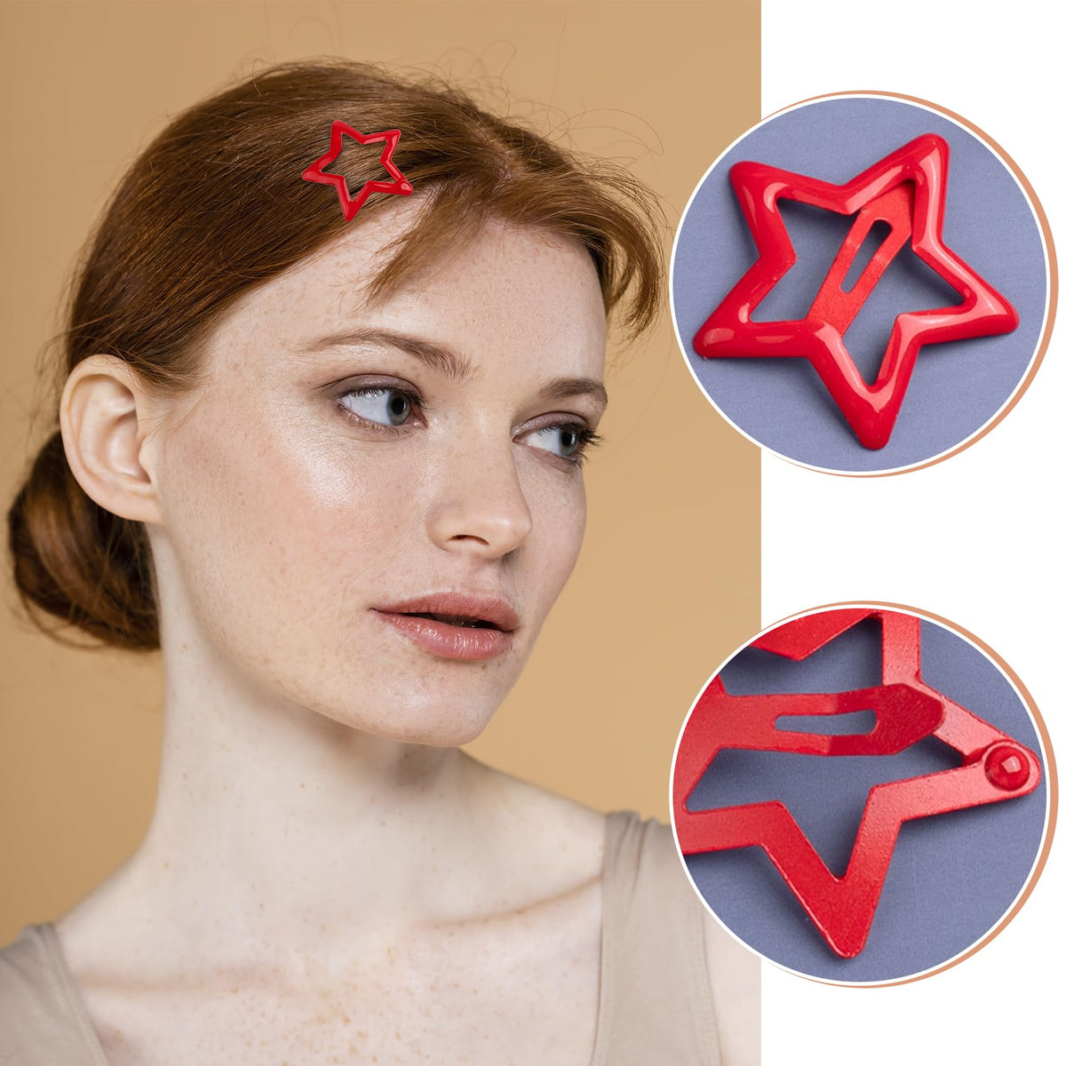 Mxxipp red star clips secured in curly hair for non-slip decorative hold