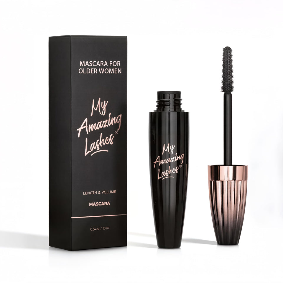 My Amazing Lashes front packaging showing black tube and product benefit