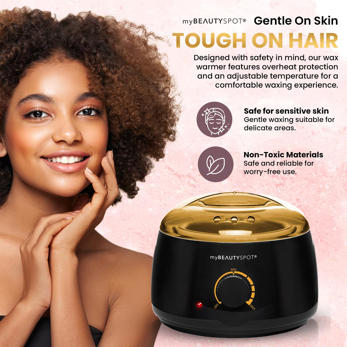 My Beauty Spot removable aluminum pot close-up for even melting and simple cleanup benefit
