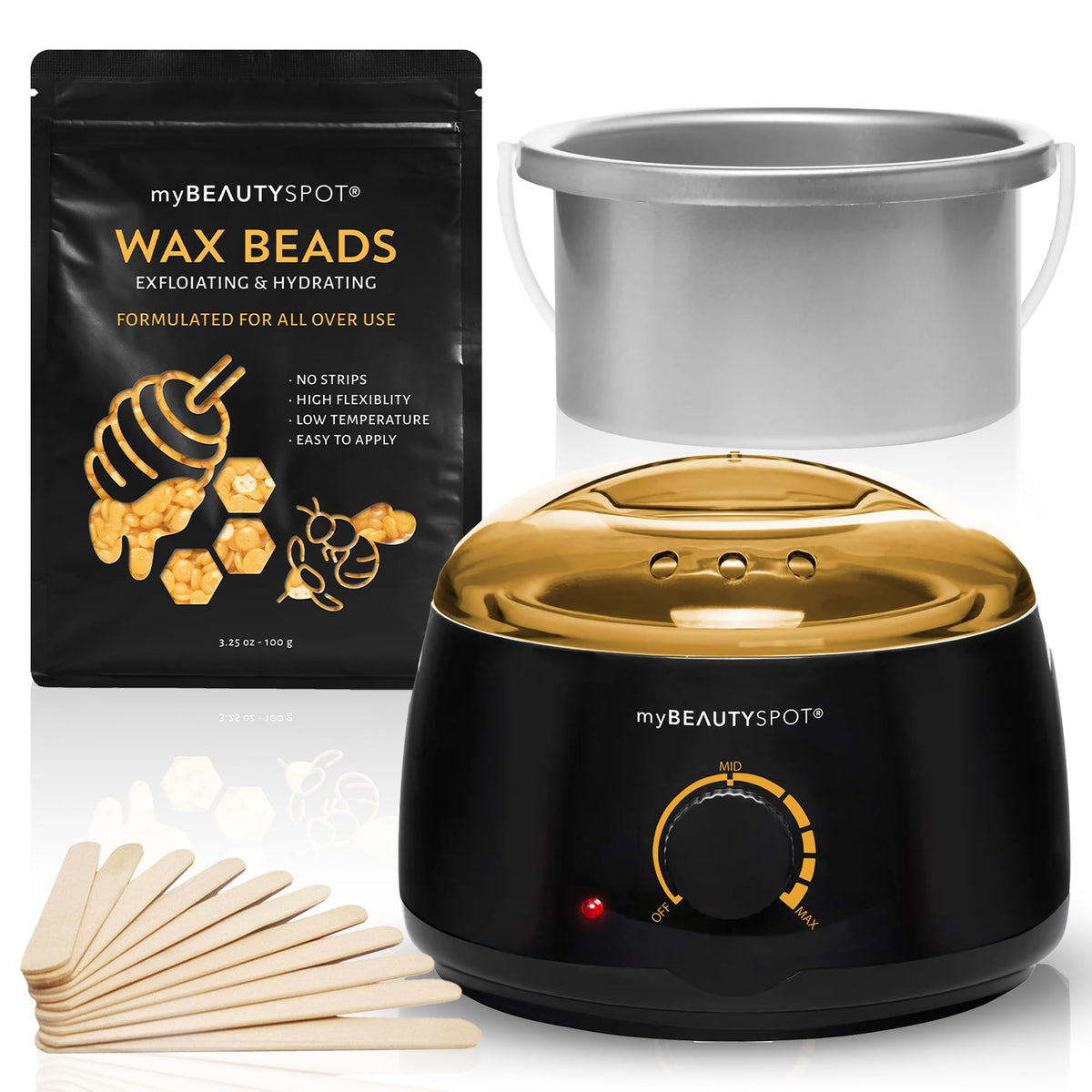 My Beauty Spot front view of wax warmer showing compact design and lid, easy storage benefit