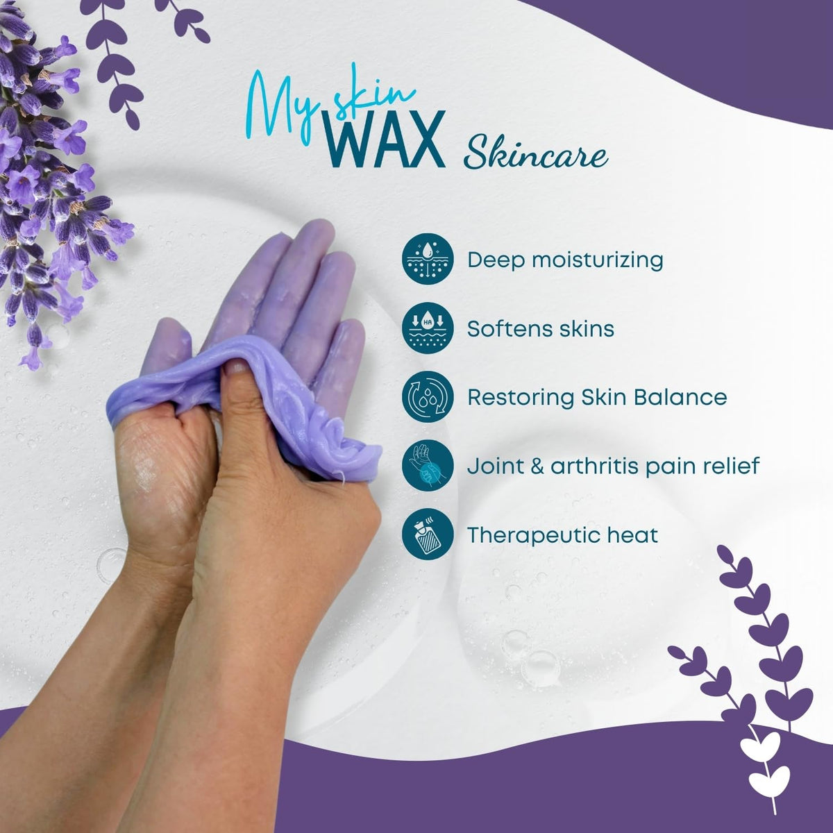 My Skin WAX contents with blocks and disposable gloves illustrating tidy, ready-to-use refills