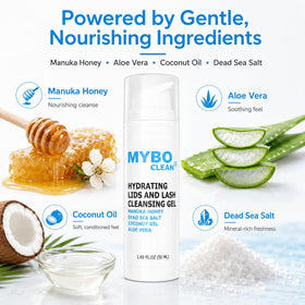 Myboclean brush and gel in use gently cleaning eyelid margin