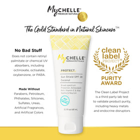 MyChelle Sun Shield in everyday bag for on-the-go protection and makeup-friendly finish