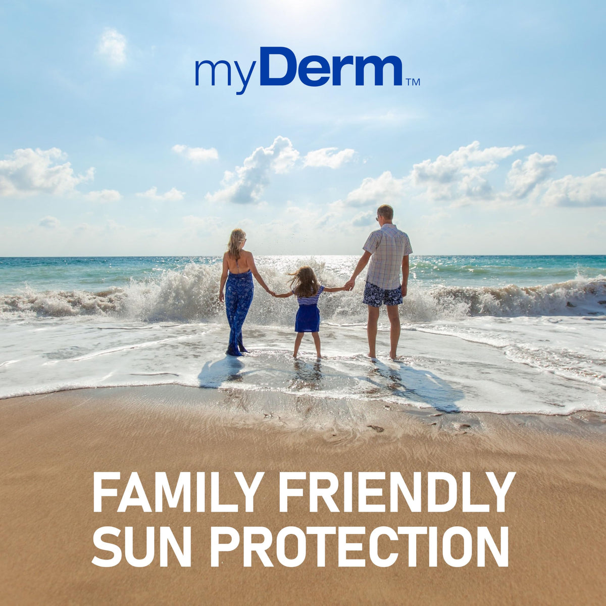 MyDerm in beach sport lifestyle scene illustrating active, water-resistant protection benefit