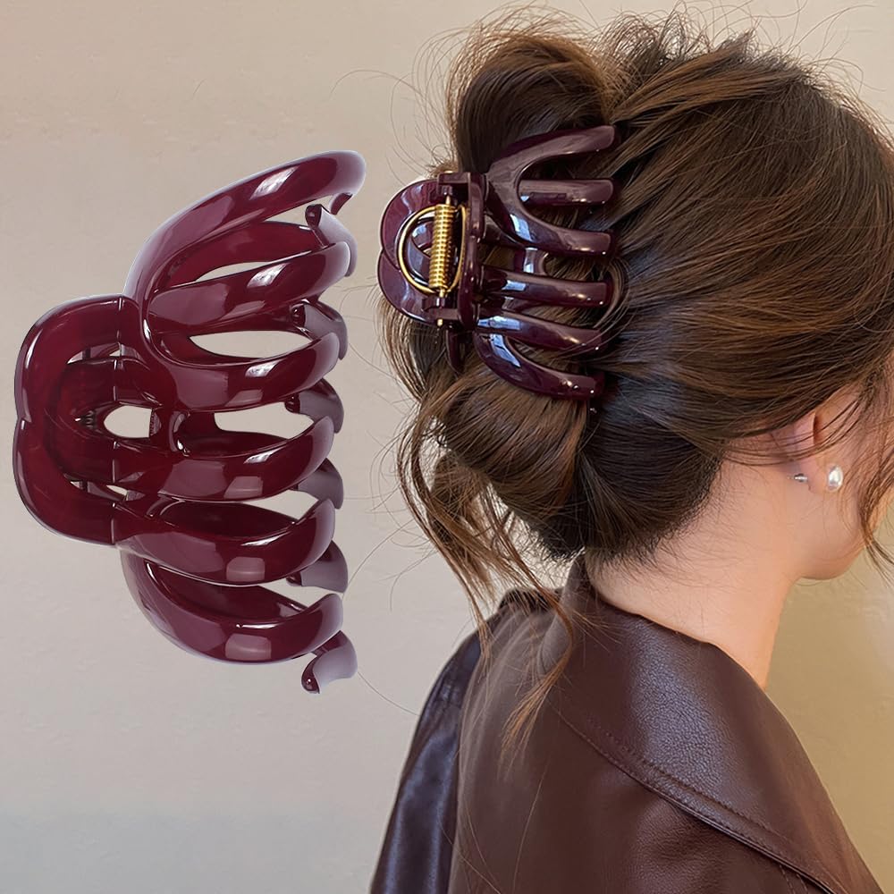 Myhiju front view of red claw clip shows vintage style and secure hold