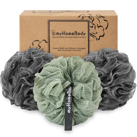 myHomeBody three-pack front view showing pouf colors and packaging benefit foam