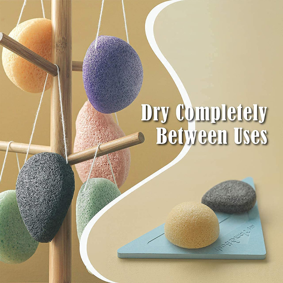 myHomeBody sponges next to ruler showing compact 2.8 inch size benefit