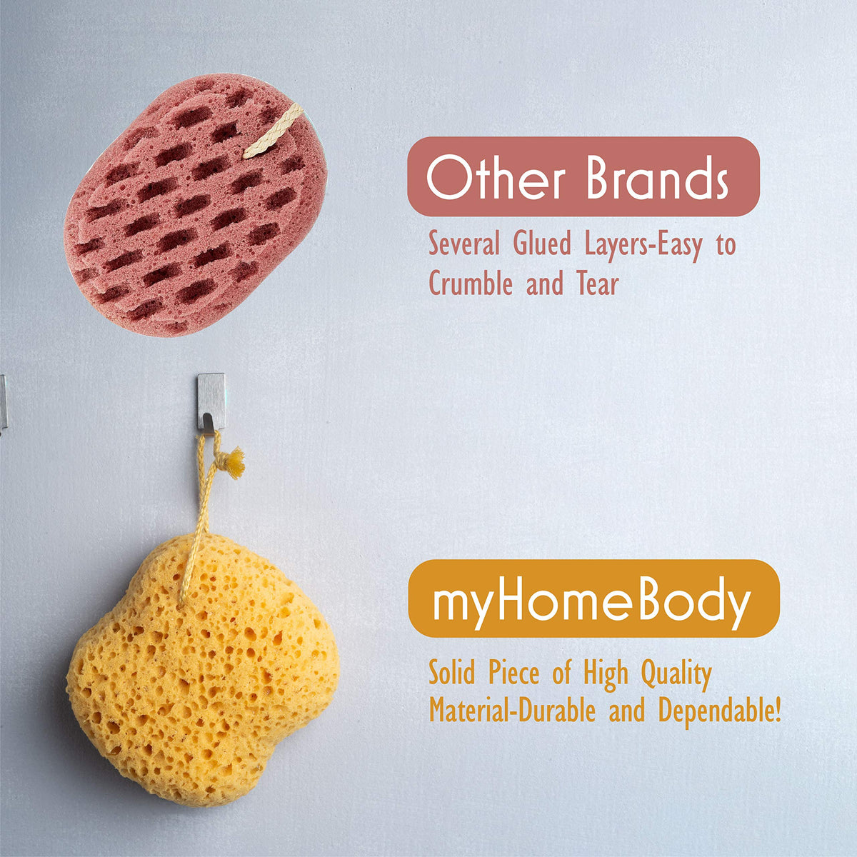myHomeBody two sponges stacked to display extra supply and convenience