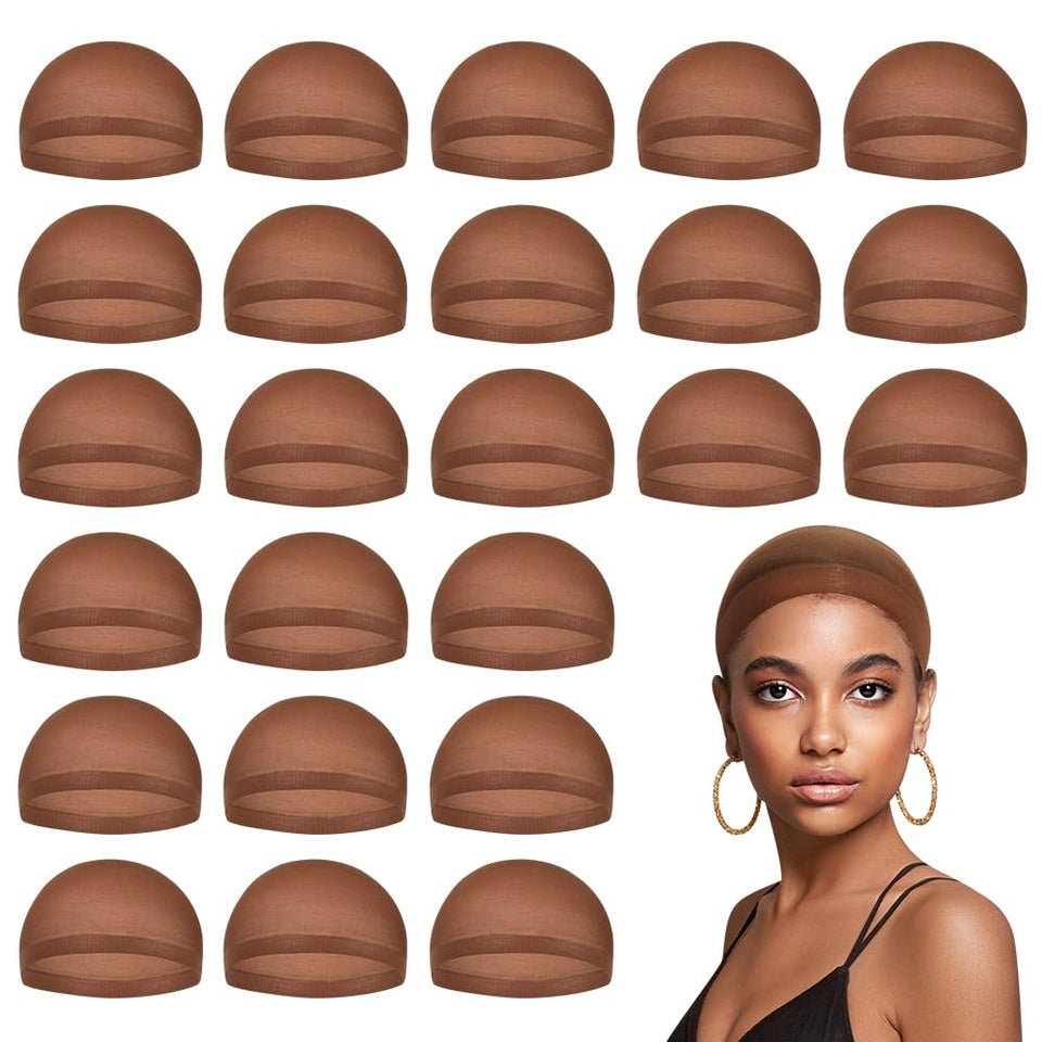 MYKURS front packaging showing 24 dark brown wig caps and clear benefit