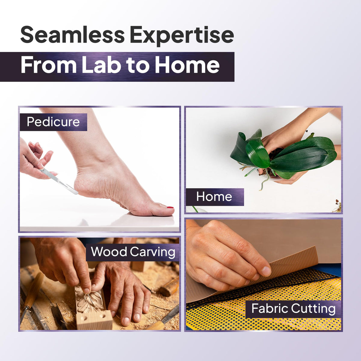MyMed scalpels arranged in bathroom setting suggesting easy at-home use