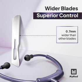 MyMed scalpel next to ruler for size comparison and precise scale reference