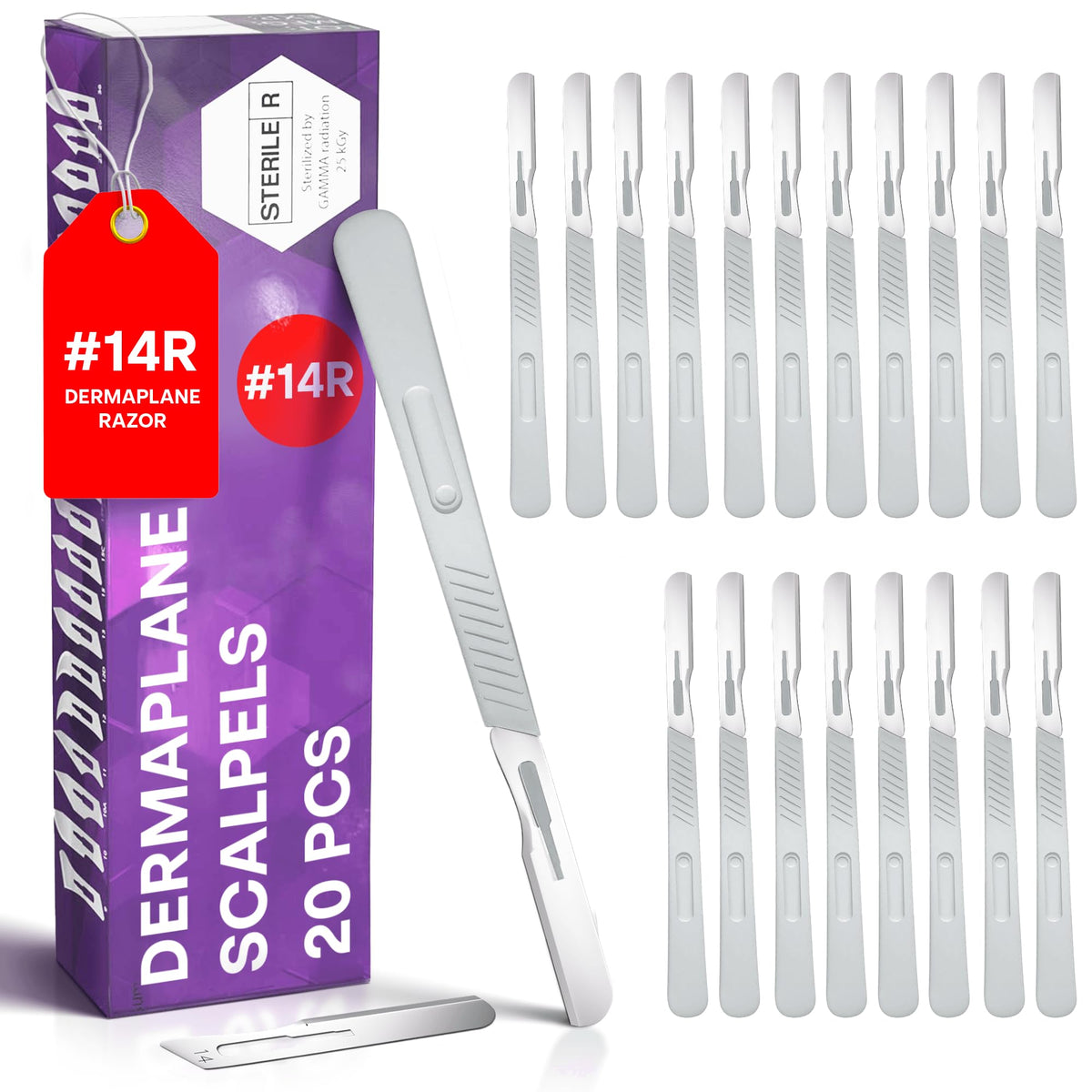 MyMed front packaging showing 20 disposable 14R dermaplane razors for smooth skin