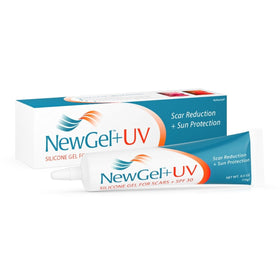 MyNewGel front tube showing branding and compact travel size protecting scars