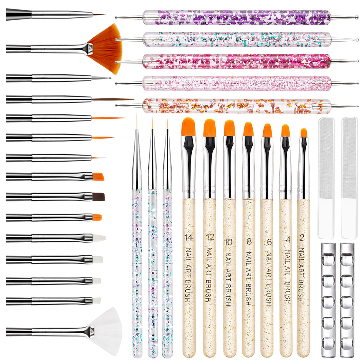MYR front packaging of 34-piece nail art set showing complete kit and organization benefit