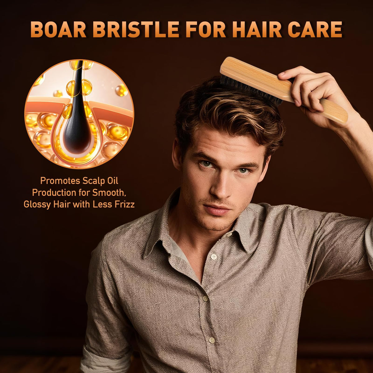 Myselect close-up stiff boar bristles penetrating hair for control benefit