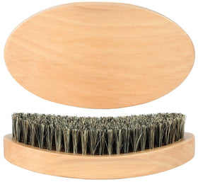 Myselect curved wave brush front view showing smooth wooden finish and ergonomic shape for better grip