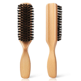Myselect front view wooden boar bristle brush showing compact styling benefit