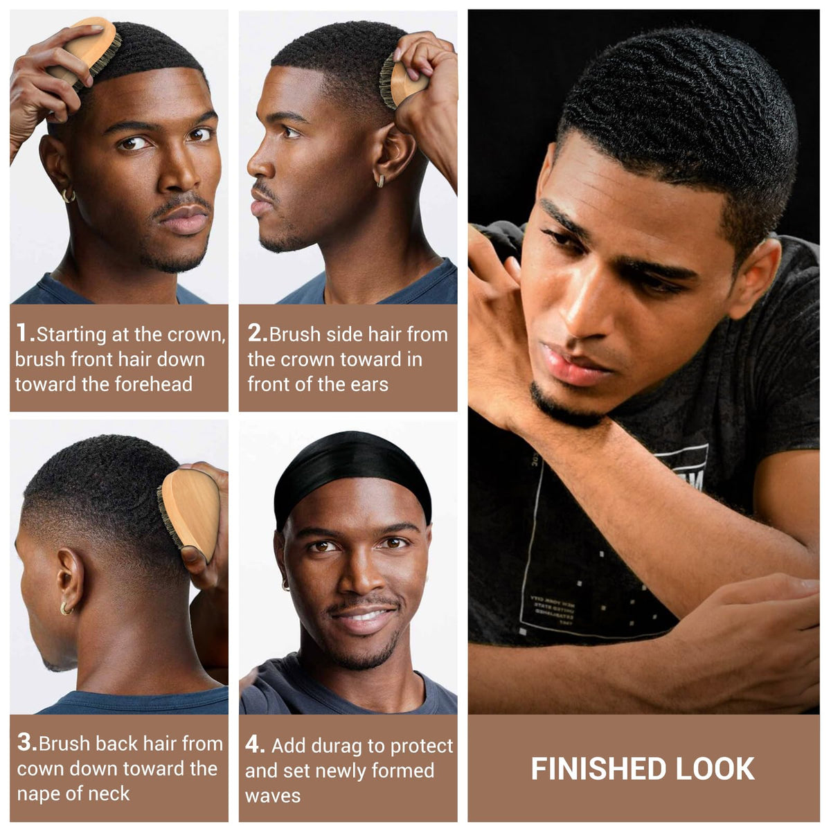 Myselect lifestyle durag and brush setup showing coordinated routine for locking waves and faster results