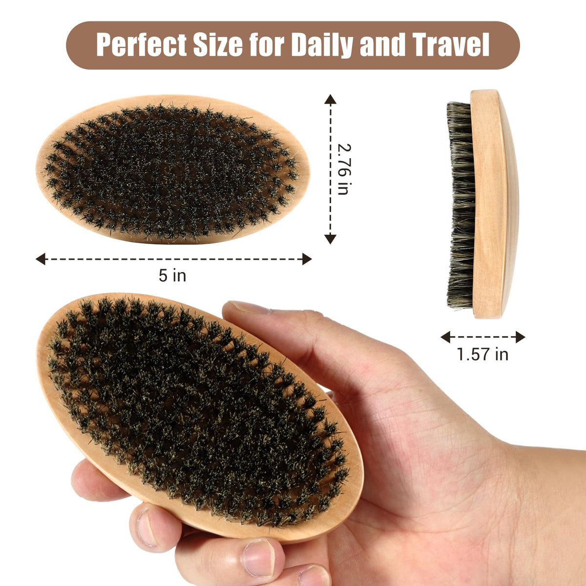 Myselect size comparison against hand to show compact dimensions for focused brushing sessions