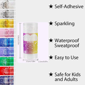 Mysense application on cheek demonstrating long-lasting festival shimmer and easy blending