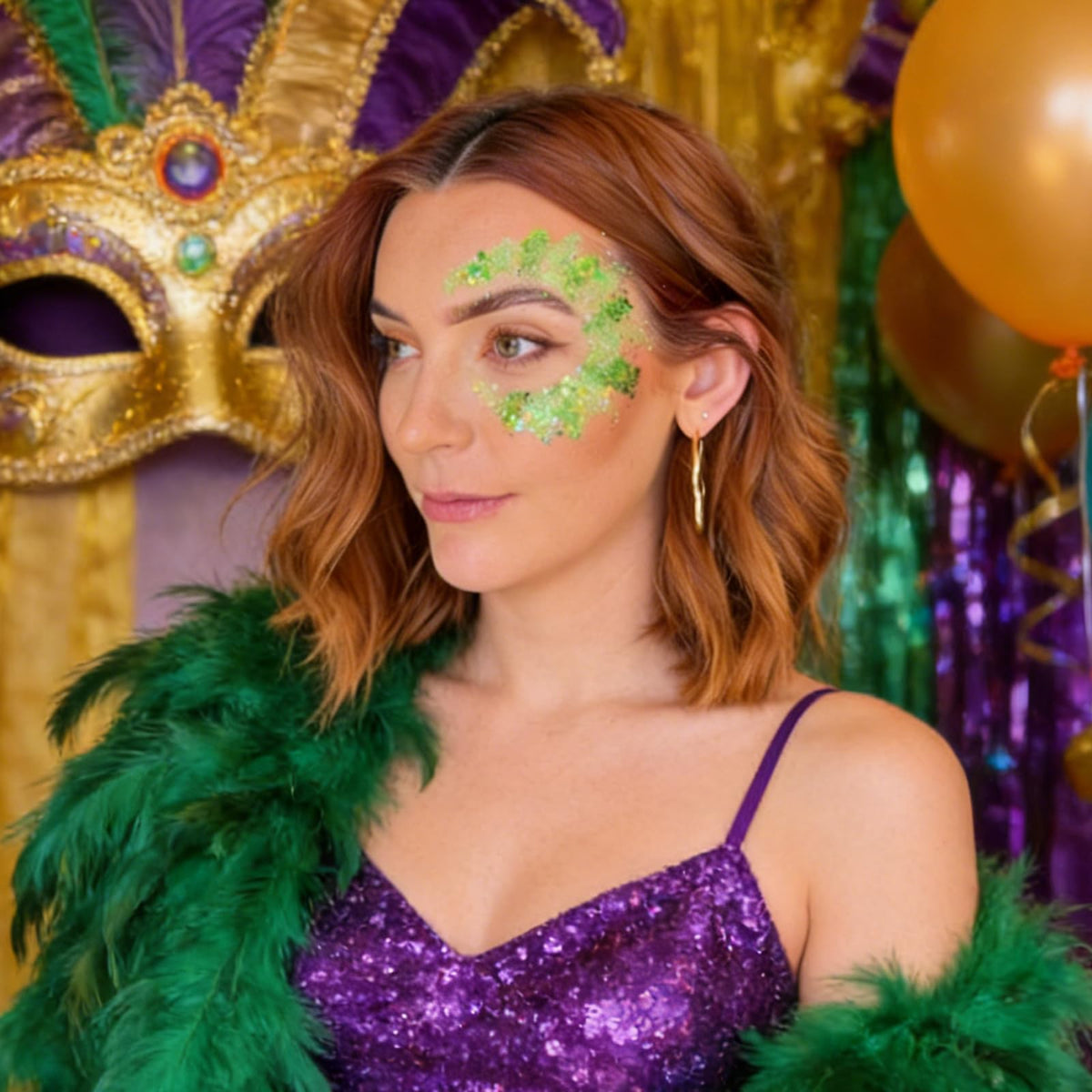 Mysense applied on cheekbone adding vibrant lime highlight for dramatic looks
