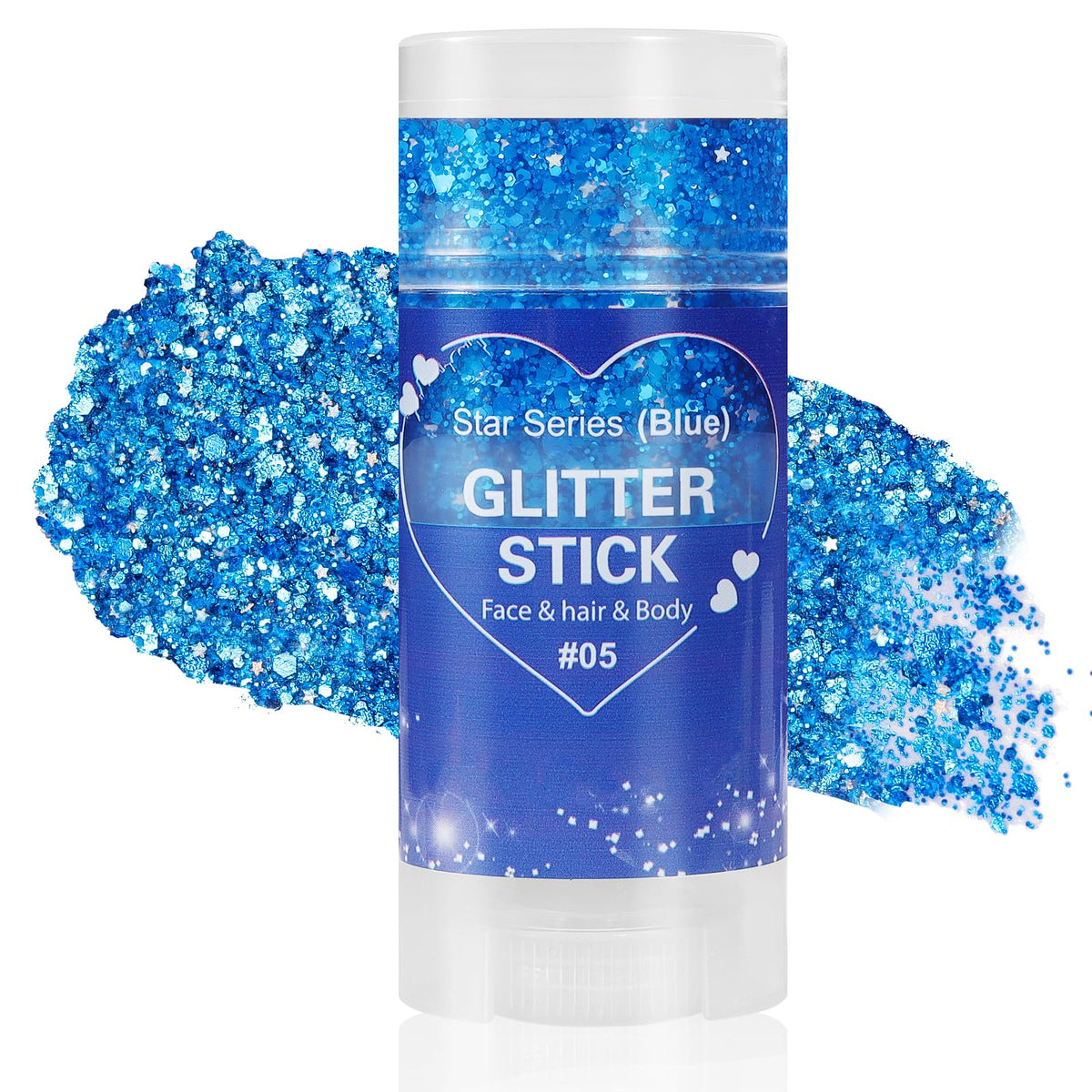 Mysense blue glitter stick front packaging showing product and label benefit
