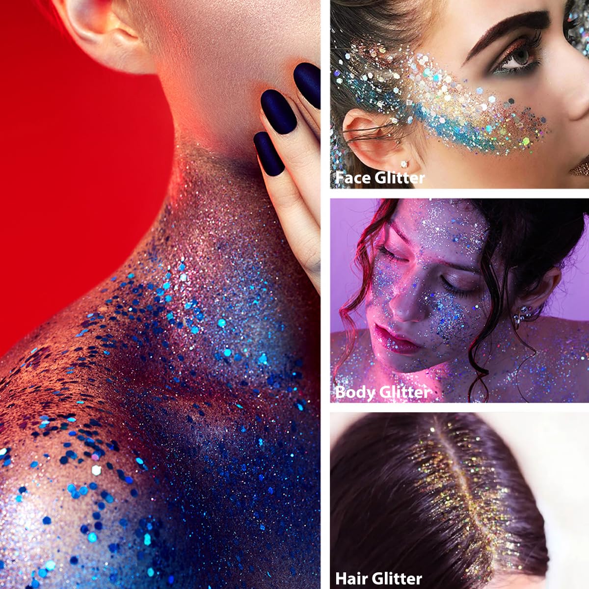Mysense hair streak demo showing bold blue shimmer for festival styling