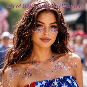 Mysense glitter on collarbone and shoulder creating dazzling patriotic highlight