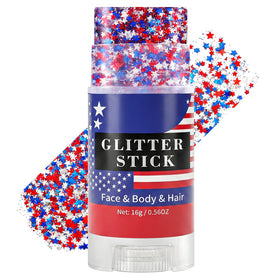 Mysense front packaging glitter stick showing patriotic design and easy-to-use applicator