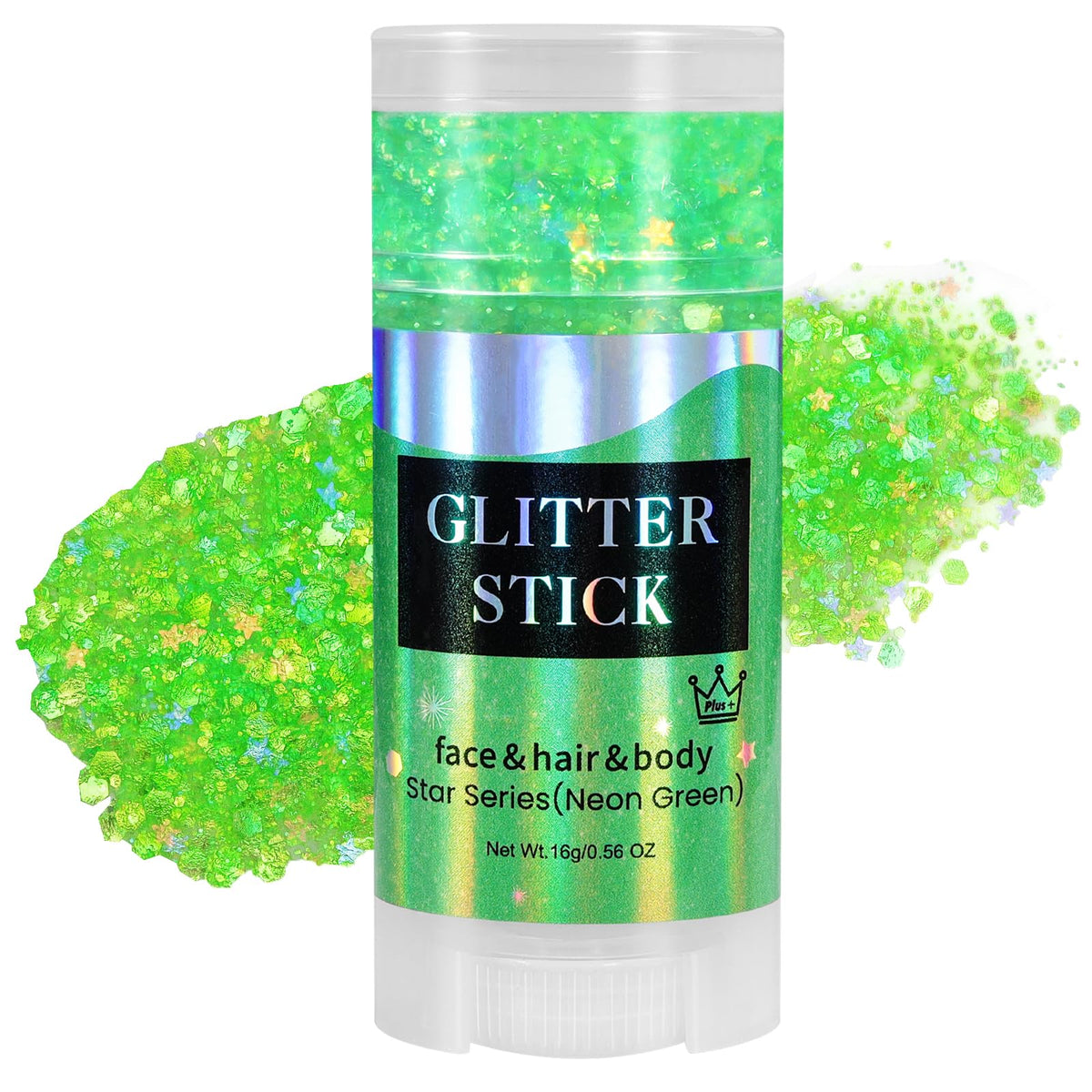 Mysense front packaging showing neon green glitter stick for easy festival application