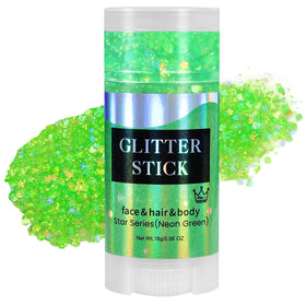Mysense front packaging showing neon green glitter stick for easy festival application