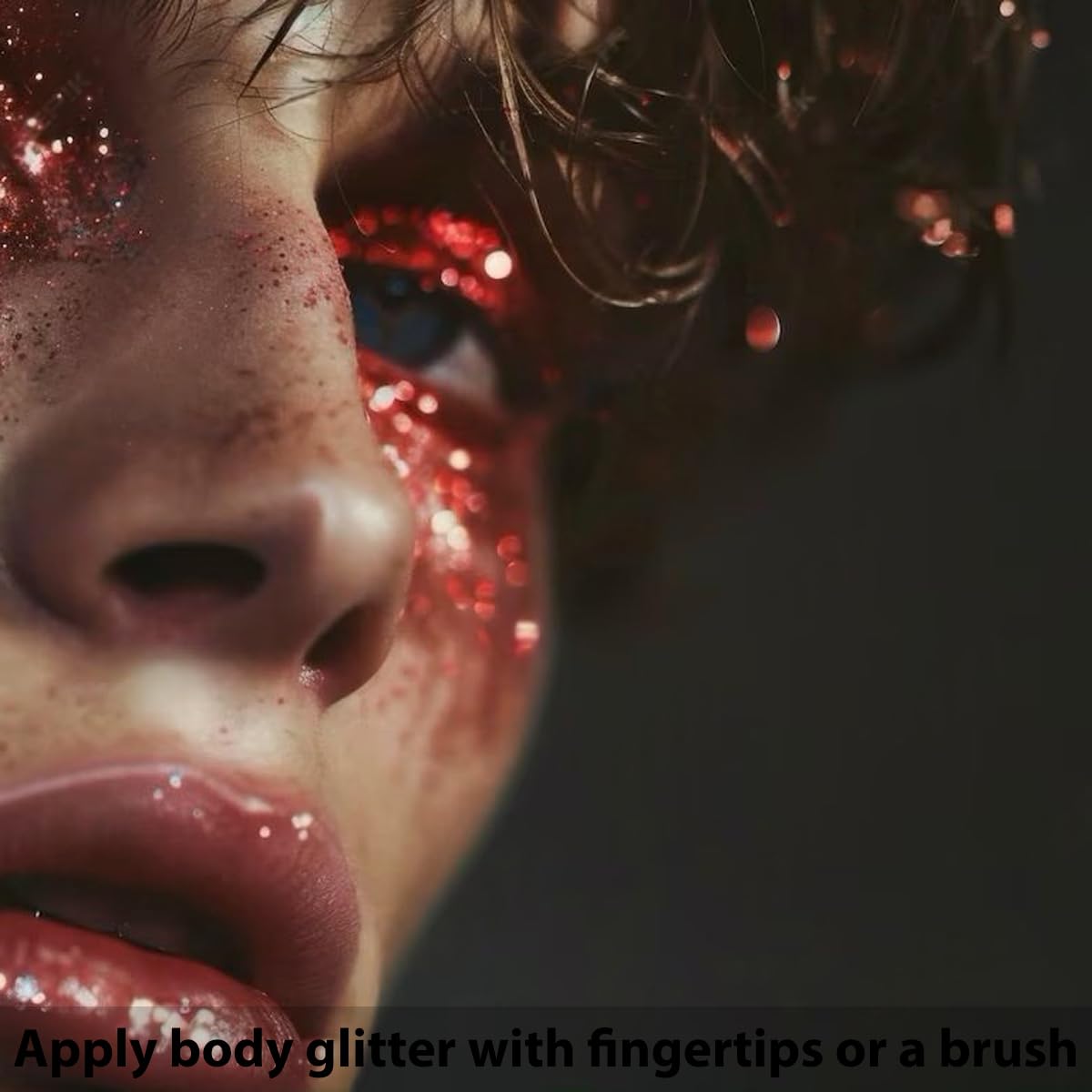 Mysense glitter stick applied on cheek for dramatic festive face highlight
