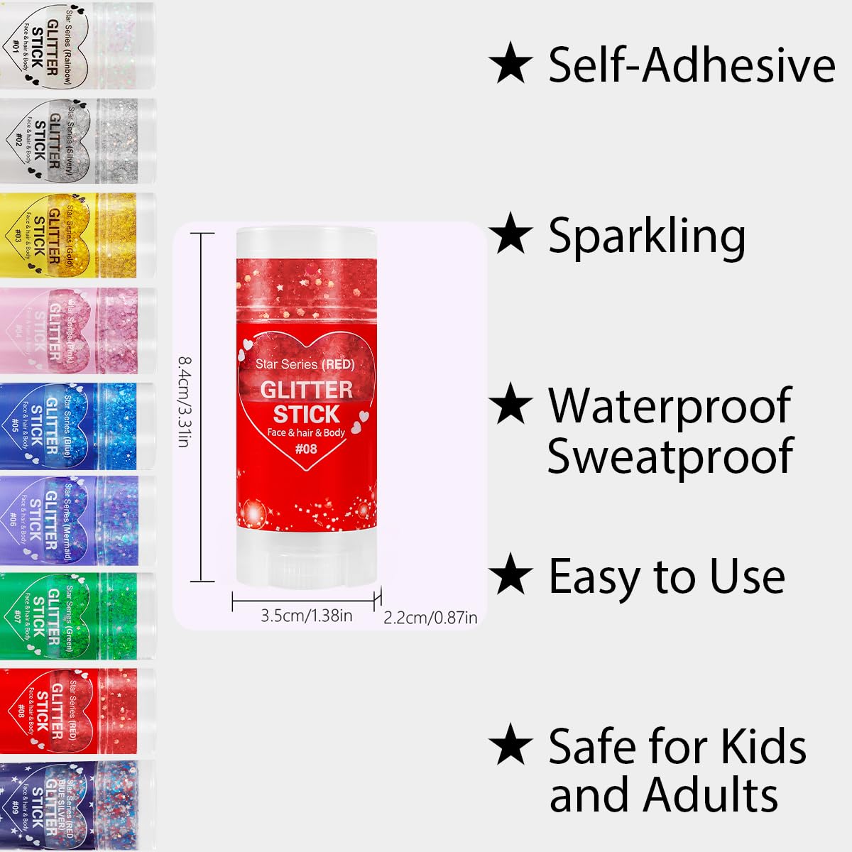 Mysense glitter stick texture close-up revealing mixed fine and chunky sparkle
