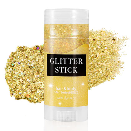 Mysense gold glitter stick front view showing compact twist-up design and portability