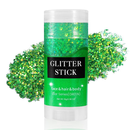 Mysense green glitter stick front packaging showing product and color benefit