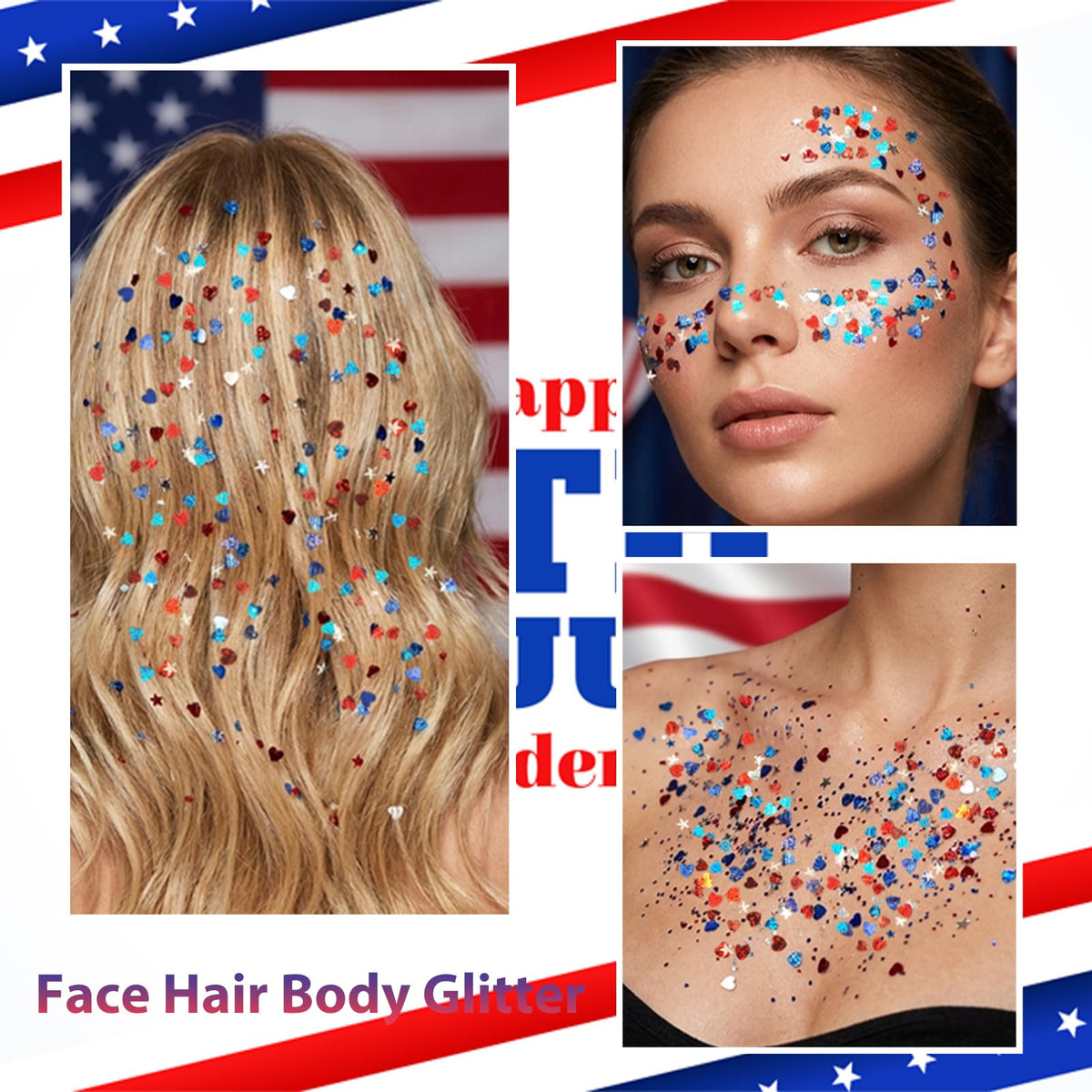 Mysense glitter used in hair braid adding red white blue shine