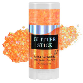 Mysense orange glitter stick front view showing vibrant packaging and applicator