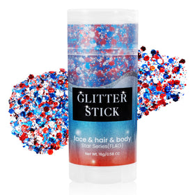Mysense front packaging showing patriotic red white blue glitter stick and label, festive look