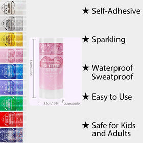 Mysense close-up of stick tip revealing applied glitter gel and easy application