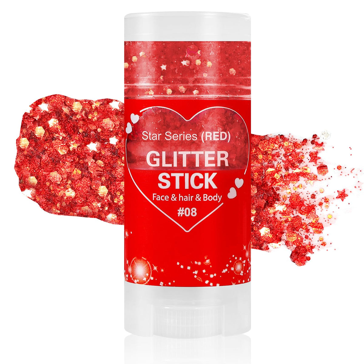 Mysense red glitter stick front packaging showing color and portability for events