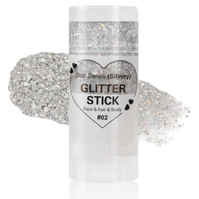 Mysense silver glitter stick front view showing packaging and applicator, easy-to-use