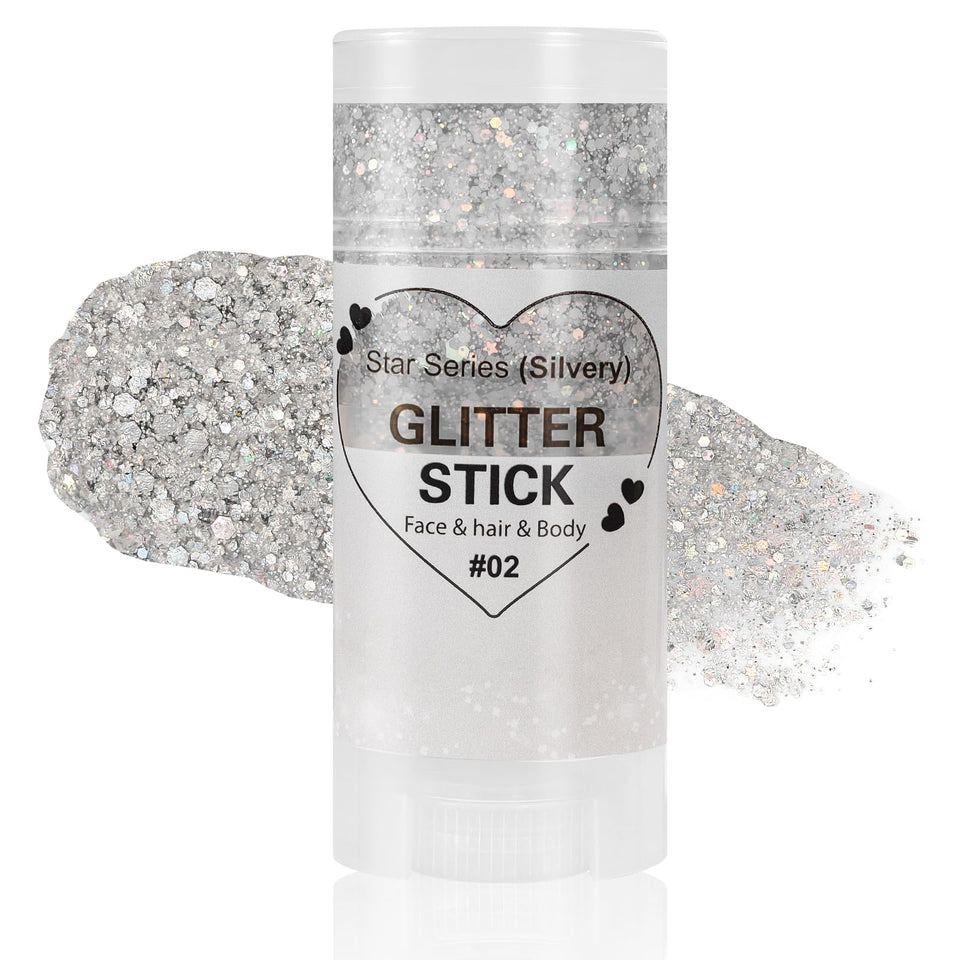 Mysense silver glitter stick front view showing packaging and applicator, easy-to-use