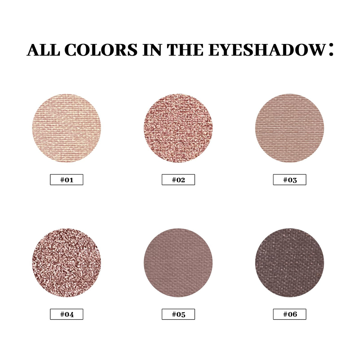 MYSTER ROSEY open palette displaying six nude matte and metallic pans for versatile looks